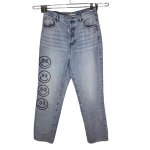 PacSun Womens Dad Jean Smile Face Denim Distressed High Waist Grunge‎ Size 30